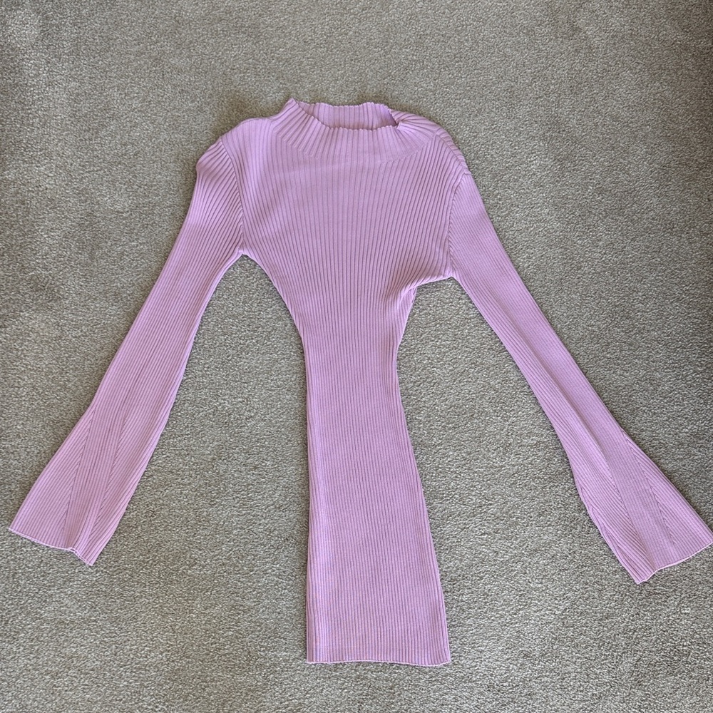 Pink Ribbed Long Sleeve Dress